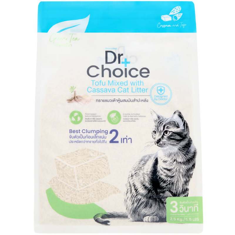 Cát Mèo từ Đậu Hủ pha Sắn Dr Choice mùi Trà Xanh