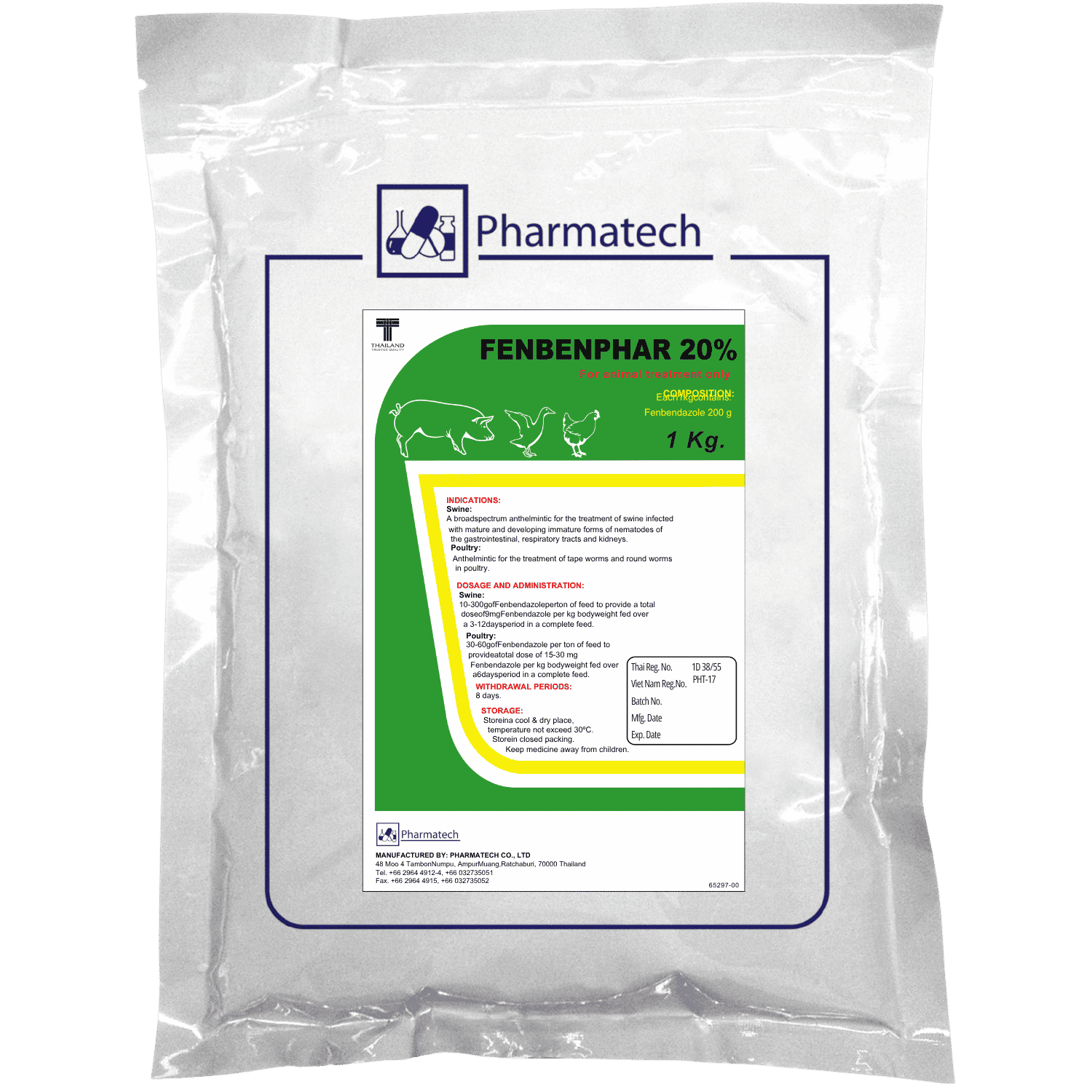 Fenbenphar 20% Fenbendazole 200g - Phòng trị giun sán cho lợn và gà