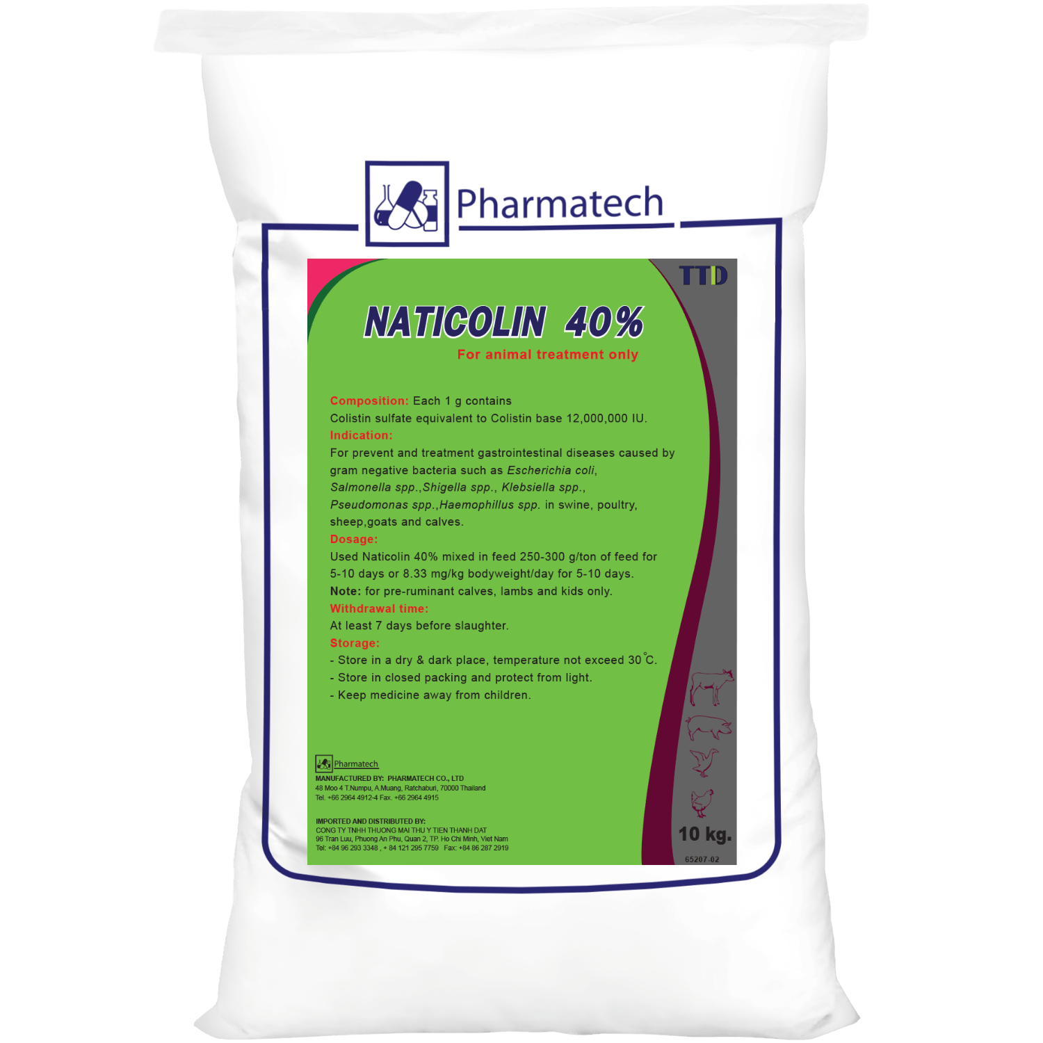 Naticolin 40% Colistin Sulfate 400mg - Điều trị nhiễm khuẩn đường tiêu hóa trên lợn, gia cầm, bê, dê con, cừu con.