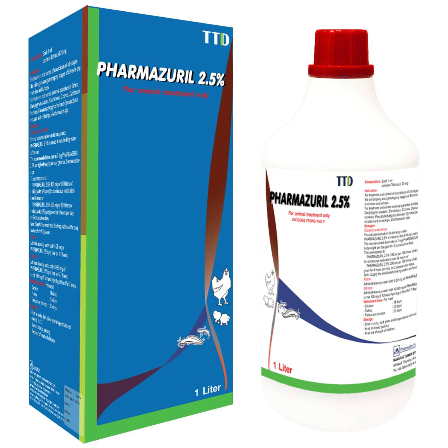 Pharmazuril 2.5% Toltrazuril 25mg - Kháng sinh điều trị cầu trùng trên gia cầm và ngoại ký sinh trùng trên thủy sản